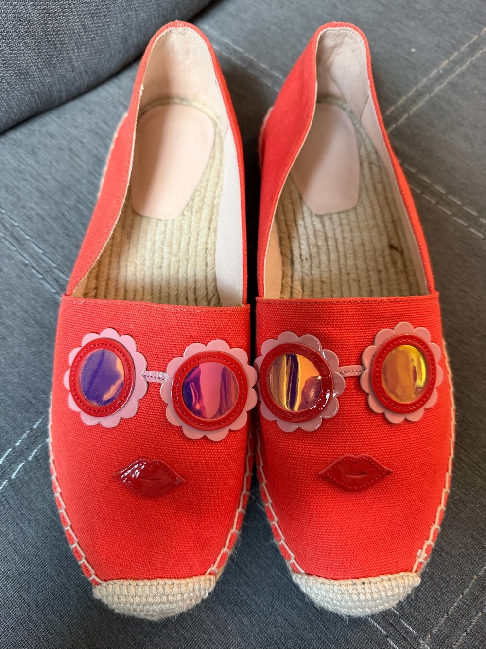 Women’s Kate Spade Orange Canvas Espadrilles with Decorative Flower Discs
